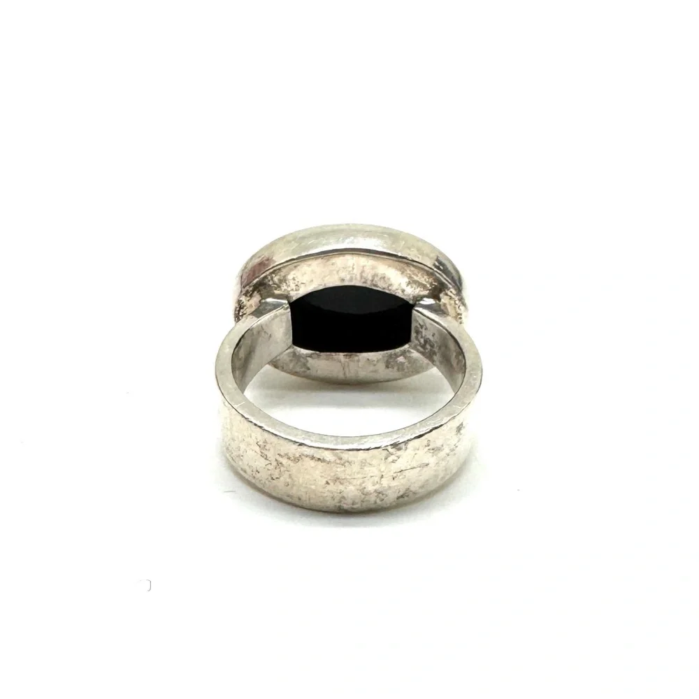 Sterling Silver and Onyx Statement Ring Size 7
